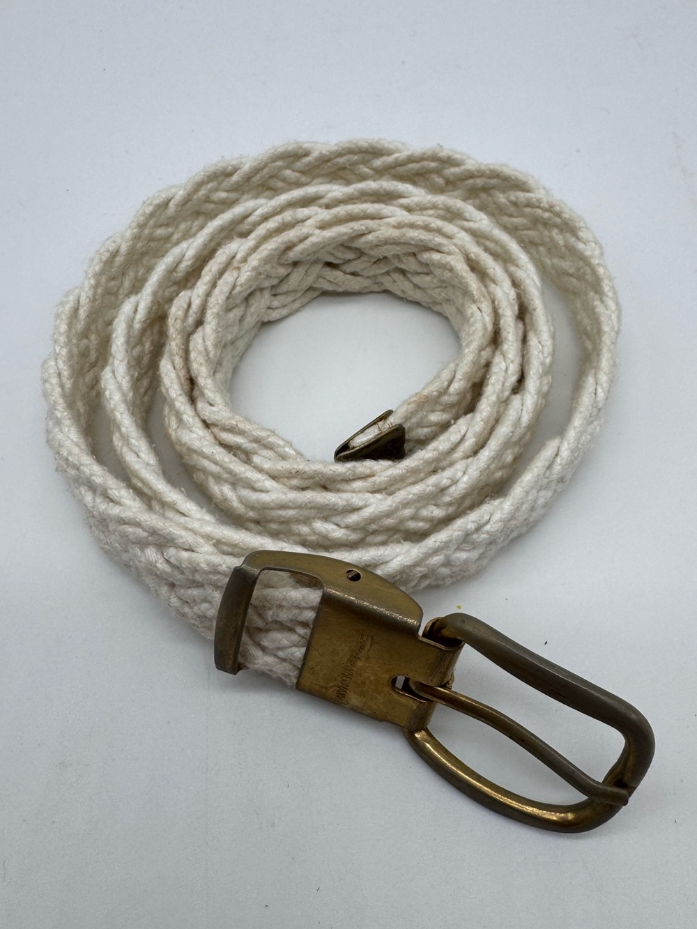 Vintage Gutos W Germany White Braided Rope Belt Gold Tone Buckle 34”